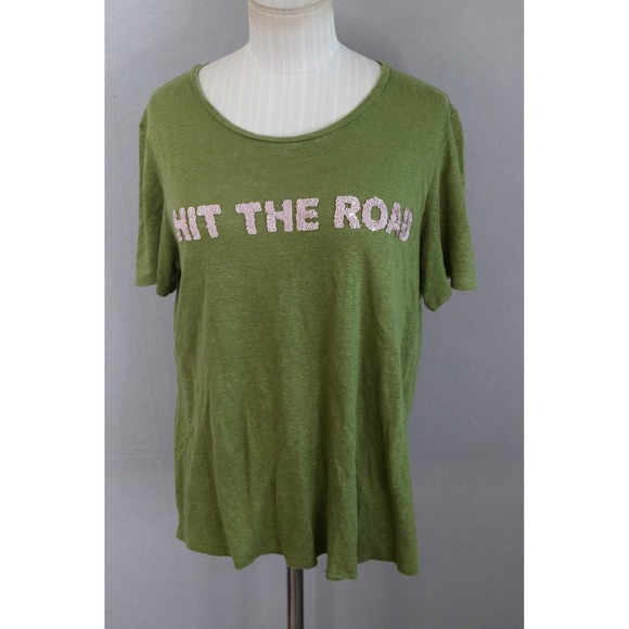 Tory Burch Tops - Tory Burch T-Shirt Medium Green Sequin Hit The Road Graphic Women Casual HOLE